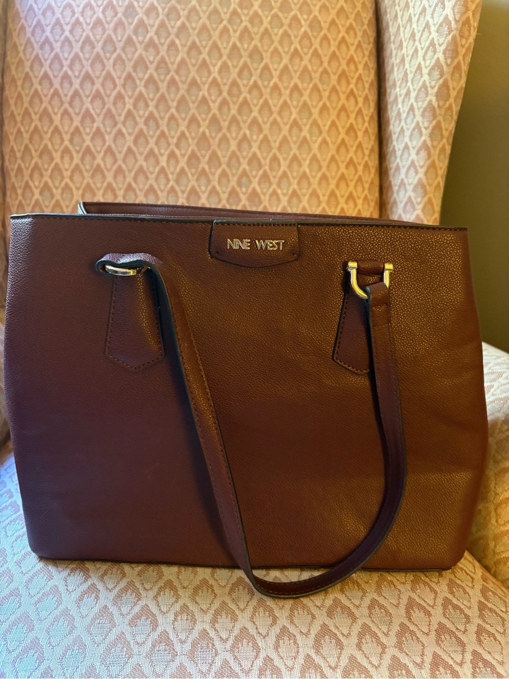 Nine West Wine Burgundy and Leather Tote with Gold Accents
